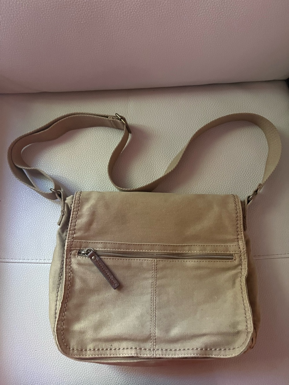 Women’s Tan Canvas Crossbody Bag - Casual Everyday Messenger
